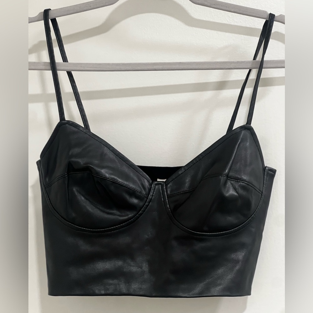 Stradivarius Black Leather Crop Top